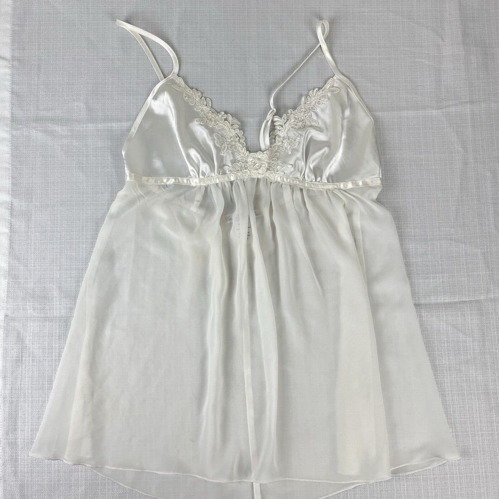 Linea Donatella‎ Babydoll Chemise Cami Womens Small Off-White Floral Trim